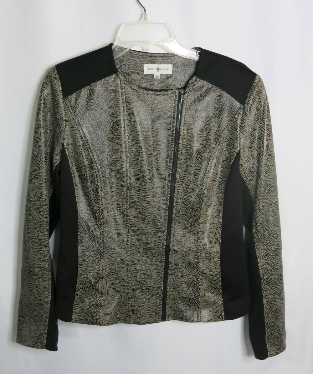 ANTHROPOLOGIE Kate Rosy Moto Jacket Size M  Faux Leather Animal Print Black